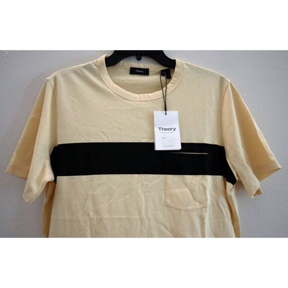 Theory Men's Sz Medium Straw Yellow Essential Bar Geometric Print T-Shirt $95 - Picture 6 of 9